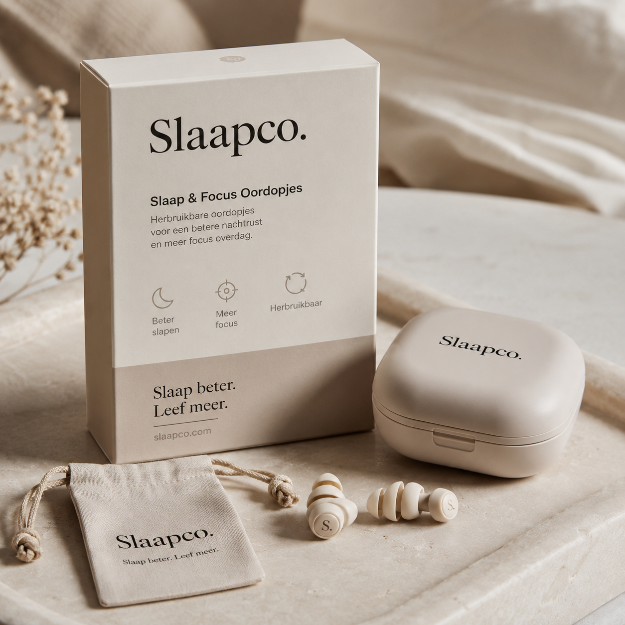 Slaapco slaap en focus oordopjes met verpakking case en pouch