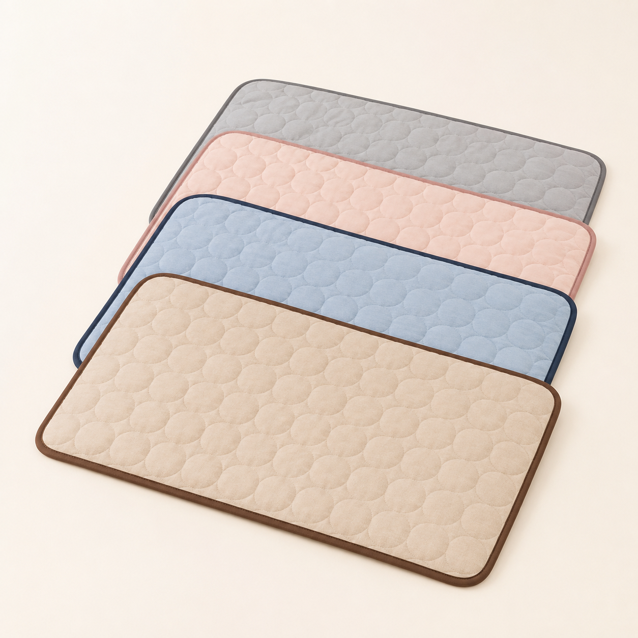 Koelmat in koffiebeige, lichtblauw, roze en grijs